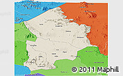 Shaded Relief Panoramic Map of Kotido, political shades outside