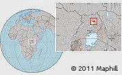 Gray Location Map of Otuke, highlighted parent region, within the entire country, hill shading