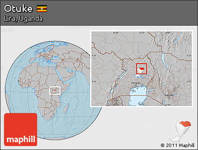 Gray Location Map of Otuke, highlighted parent region, hill shading