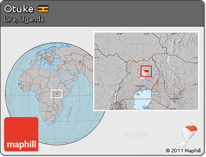 Gray Location Map of Otuke, highlighted parent region, hill shading