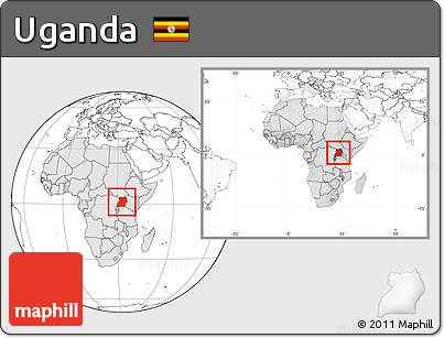 Blank Location Map of Uganda, highlighted continent, within the entire continent