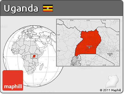 Blank Location Map of Uganda, highlighted continent