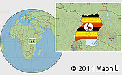 Flag Location Map of Uganda, savanna style outside