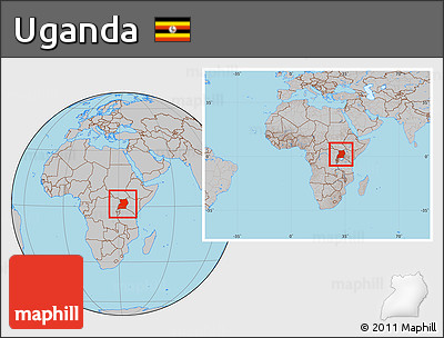 Gray Location Map of Uganda, within the entire continent