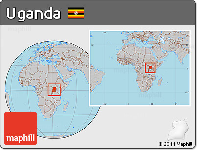 Gray Location Map of Uganda, within the entire continent