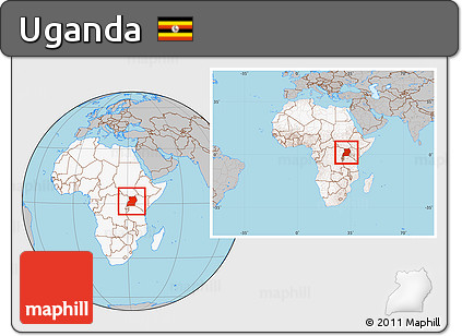 Gray Location Map of Uganda, highlighted continent, within the entire continent