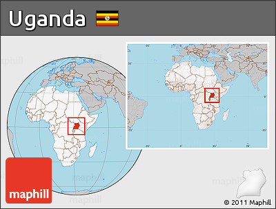Gray Location Map of Uganda, highlighted continent, within the entire continent