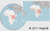Gray Location Map of Uganda, highlighted continent, within the entire continent, hill shading