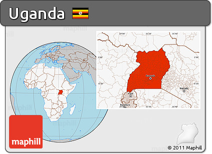 Gray Location Map of Uganda, highlighted continent