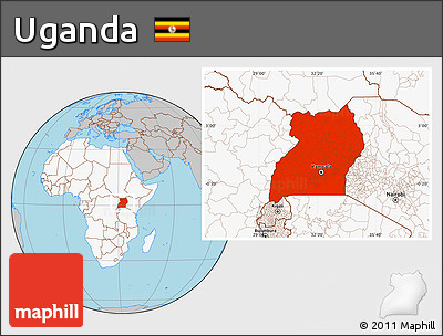Gray Location Map of Uganda, highlighted continent