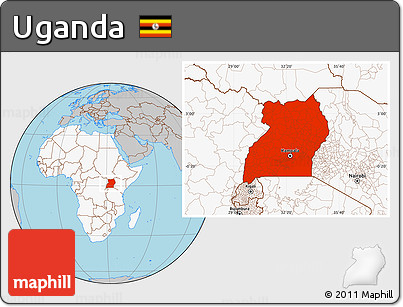 Gray Location Map of Uganda, highlighted continent