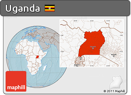 Gray Location Map of Uganda, highlighted continent, hill shading