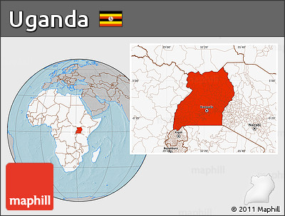 Gray Location Map of Uganda, highlighted continent, hill shading