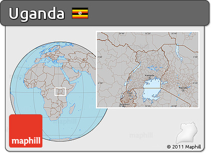 Gray Location Map of Uganda, hill shading inside