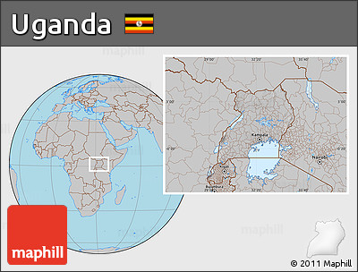 Gray Location Map of Uganda, hill shading inside