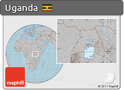 Gray Location Map of Uganda, hill shading outside