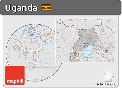 Gray Location Map of Uganda, lighten, desaturated