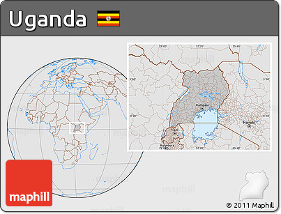 Gray Location Map of Uganda, lighten, desaturated
