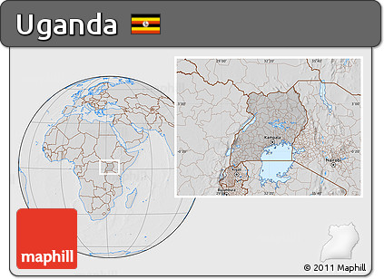 Gray Location Map of Uganda, lighten, desaturated, hill shading