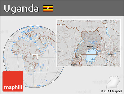 Gray Location Map of Uganda, lighten, desaturated, hill shading