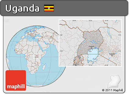 Gray Location Map of Uganda, lighten, desaturated, land only