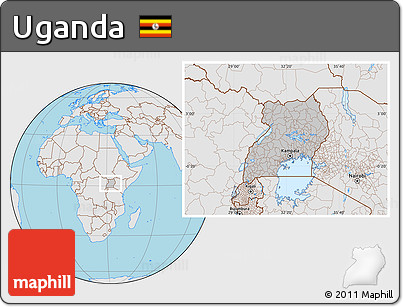 Gray Location Map of Uganda, lighten, desaturated, land only