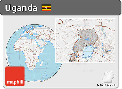 Gray Location Map of Uganda, lighten, land only