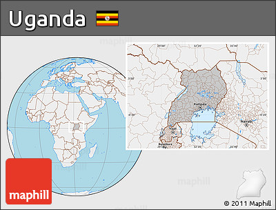 Gray Location Map of Uganda, lighten, land only