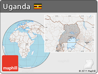 Gray Location Map of Uganda, lighten, land only