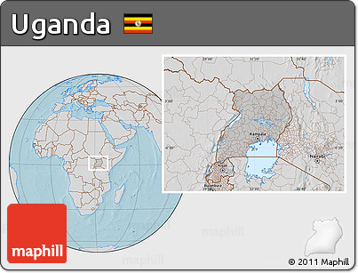 Gray Location Map of Uganda, lighten, semi-desaturated, land only, hill shading