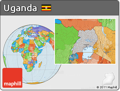 Gray Location Map of Uganda, political outside