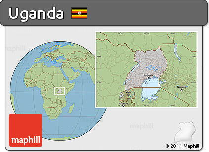 Gray Location Map of Uganda, savanna style outside
