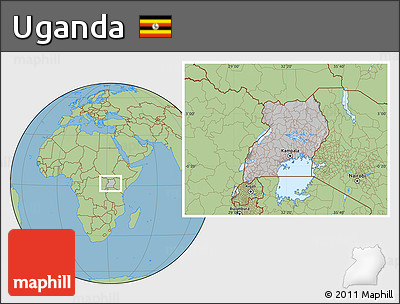 Gray Location Map of Uganda, savanna style outside, hill shading inside