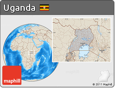 Gray Location Map of Uganda, shaded relief outside