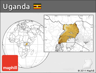 Physical Location Map of Uganda, blank outside