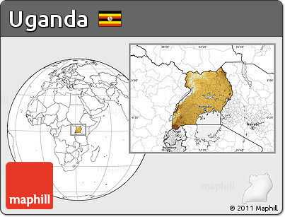 Physical Location Map of Uganda, blank outside