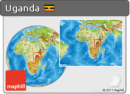 Physical Location Map of Uganda, within the entire continent