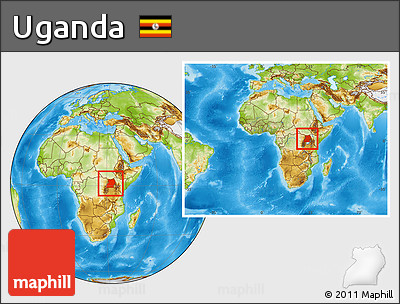 Physical Location Map of Uganda, within the entire continent