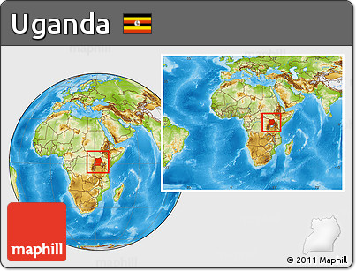 Physical Location Map of Uganda, within the entire continent