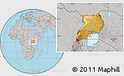 Physical Location Map of Uganda, gray outside