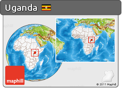Physical Location Map of Uganda, highlighted continent, within the entire continent