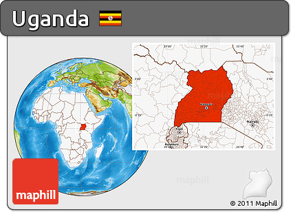 Physical Location Map of Uganda, highlighted continent