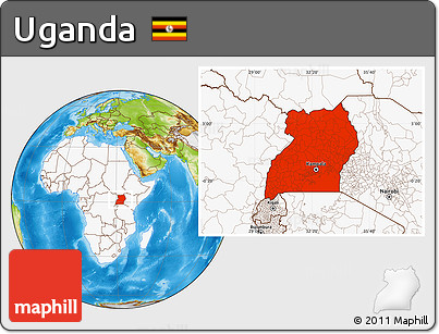 Physical Location Map of Uganda, highlighted continent