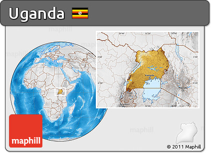 Physical Location Map of Uganda, lighten, desaturated, land only