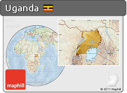 Physical Location Map of Uganda, lighten