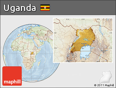 Physical Location Map of Uganda, lighten
