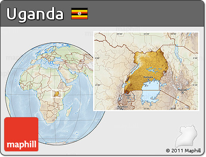 Physical Location Map of Uganda, lighten