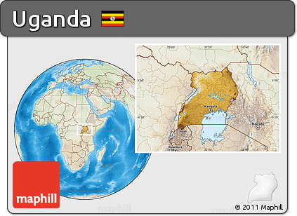 Physical Location Map of Uganda, lighten, land only