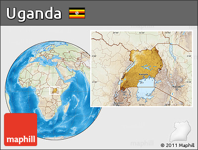Physical Location Map of Uganda, lighten, land only