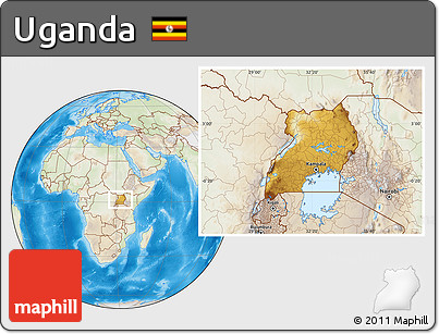 Physical Location Map of Uganda, lighten, land only